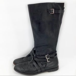 Cole Haan Criss Cross Tall Black Leather Riding Boots Sz 11 B